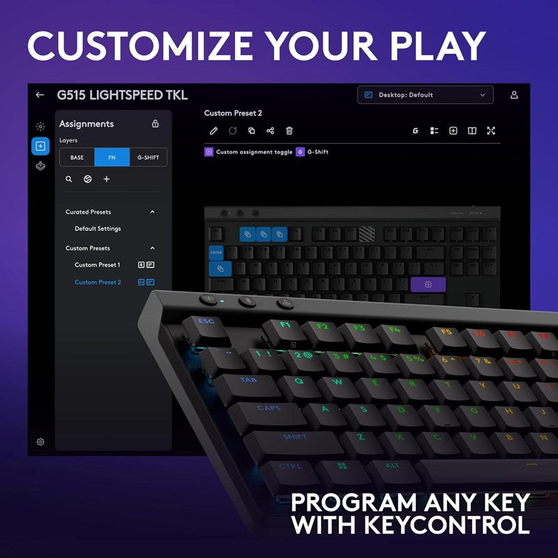 Logitech G515 LIGHTSPEED TKL Wireless Low Profile Mechanical Gaming Keyboard (Tactile Switch) - Black (US Layout) Logitech G515 LIGHTSPEED TKL Wireless Low Profile Mechanical Gaming Keyboard (Tactile Switch) - Black (US Layout)